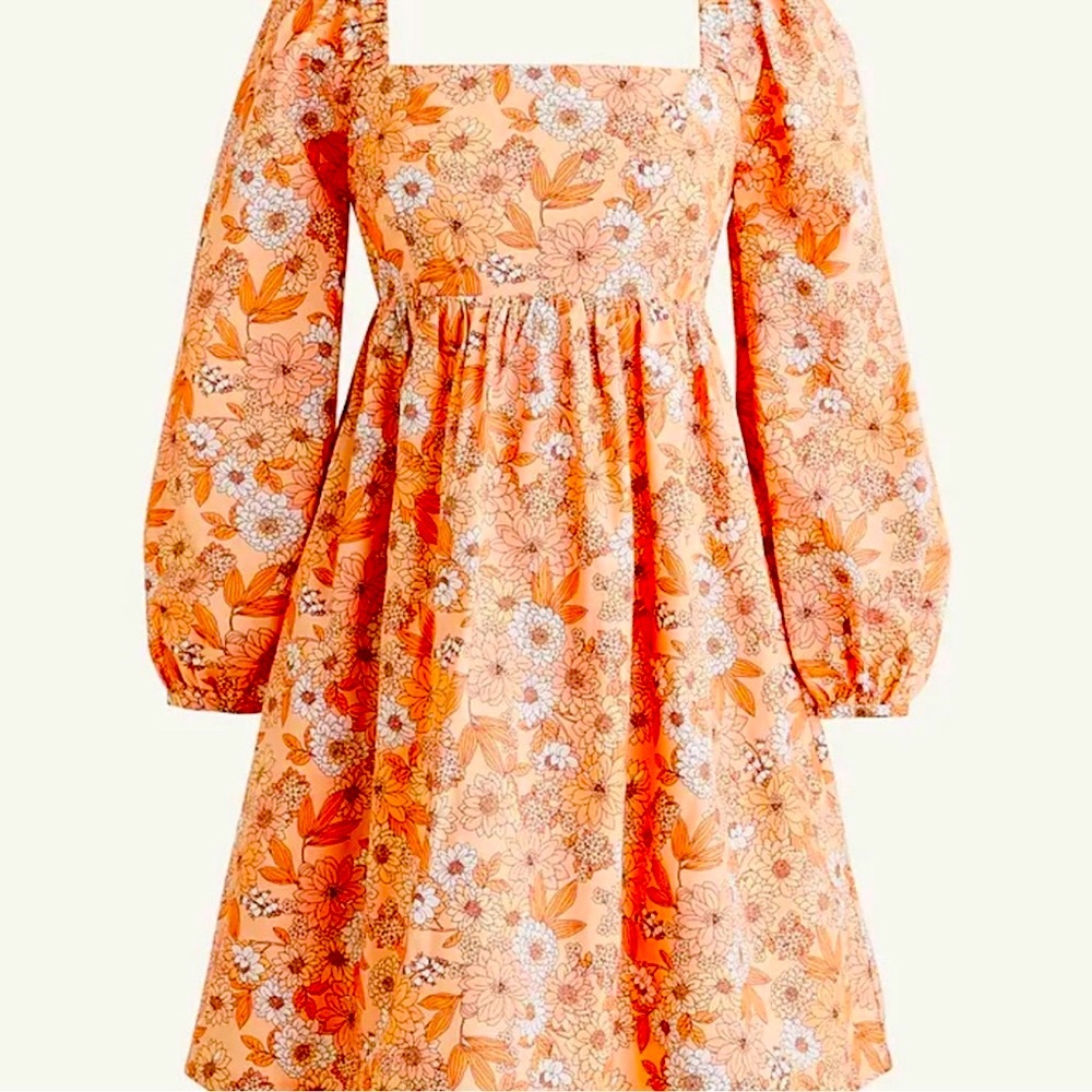 ❤️HOST PICK❤️NWT J. Crew Liberty Peach Floral Square-Neck Mini Dress, S. - Picture 2 of 9